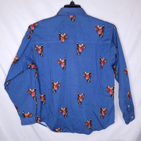 Barn Fly Shirt Womens Medium Blue Saddle Print Vintage - Picture 6 of 11